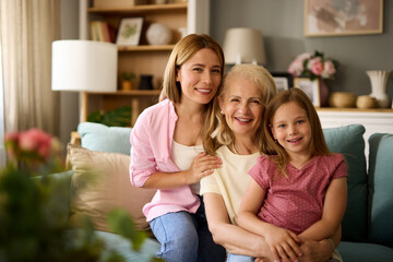 Three female generation portrait at home