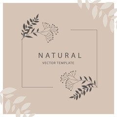 Elegant frame with silhouettes of branch and leaves for logo for wedding design, invitation design, for print, cover or wallpaper.