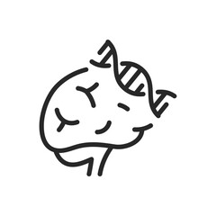 Brain and DNA Icon. Thin Linear Illustration Integrating Neurology and Genetics, Symbolizing the Intersection of Brain Function and Genetic Science. Isolated Outline Vector Sign.