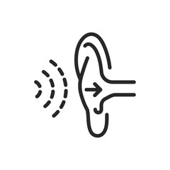Fototapeta premium Hearing Perception Icon. Thin Linear Illustration of Ear with Subtle Sound Wave for Auditory Sensitivity and Health. Isolated Outline Vector Sign.