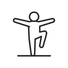Keeping Balance Icon. Thin Line Illustration of Person Practicing Stability on One Leg for Fitness, Health, and Coordination. Isolated Outline Vector Sign.