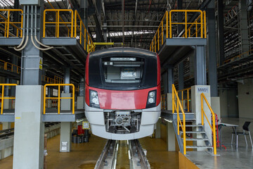 Railway system maintenance center Train parts and track systems in a train depot