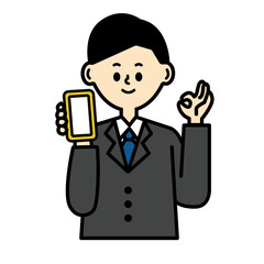 ビジネスパーソン　スマートフォン　OK スーツ　男性　イラスト　仕事	