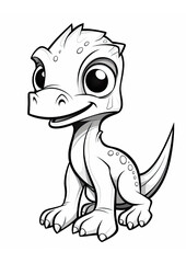 Cartoon Dinosaur Coloring Page isolated on white
