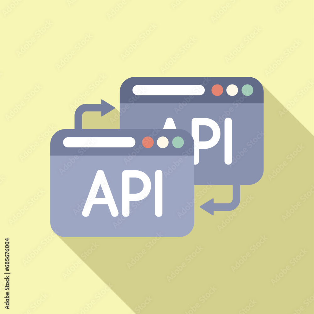 Poster api change secure icon flat vector. gear hosting. internet hosting integration