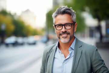 Obraz premium Portrait of a handsome middle-aged man in a city street