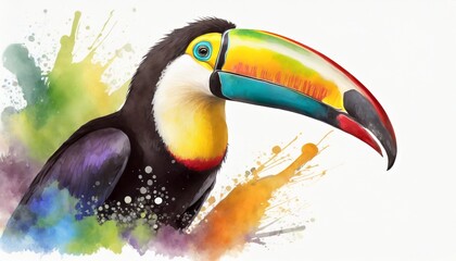 Naklejka premium toucan bird on a white background with color splash 