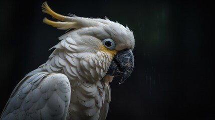 Portrait of a yellow-crested cockatoo (Cacatua galerita). Pet. Pet Concept. Wilderness Concept. Wildlife Concept.