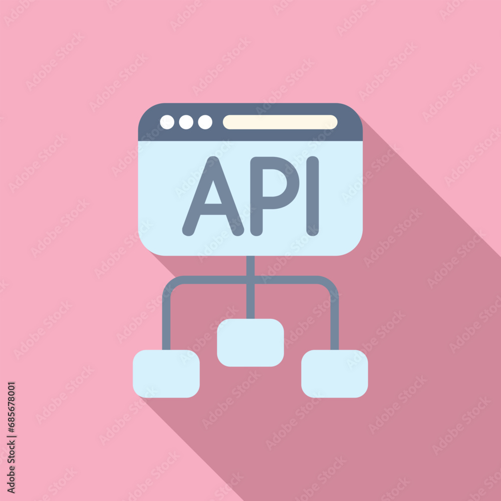 Poster api scheme gear hosting icon flat vector. code build team. cloud system