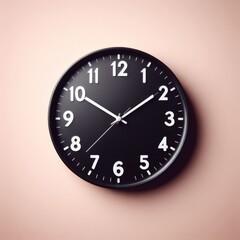 black clock on the wall isolated pink