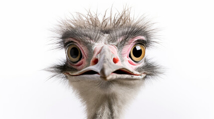 Portrait of a funny and cute Male ostrich upside down, head down. generative ai