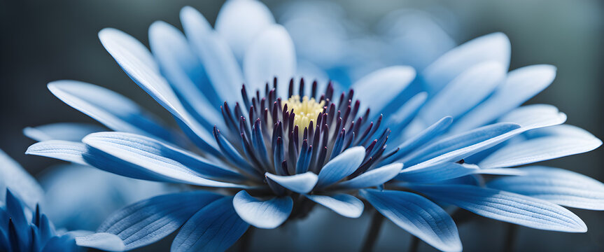 Primer plano de una Nymphaea en color azul. Hermoso nen&uacute;far de p&eacute;talos azules. Banner de flor azul. Detalle de flor silvestre. Hecho con IA.