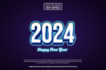 Editable text effect 2024 Happy new year 3d cartoon template style modren premium vector