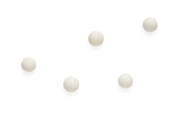 Five round spherical white pills isolated on transparent background. Png. Medical, pharmacy and healthcare concept.