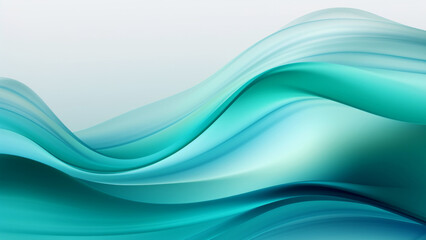 Abstract transparent teal waves design with smooth curves and soft shadows on clean modern background. Fluid gradient motion of dynamic lines on minimal backdrop