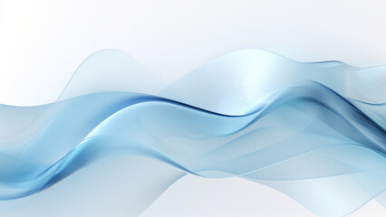 Abstract transparent light blue waves design with smooth curves and soft shadows on clean modern background. Fluid gradient motion of dynamic lines on minimal backdrop