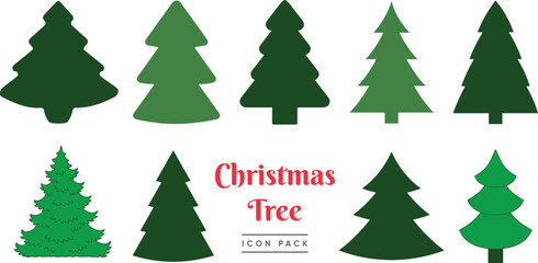 Fototapeta premium Big Set of Christmas tree green icon in trendy farmhouse style. Happy New Year. Vector illustration sheet of silhouette design decor beautiful plant, modern line style holiday cover pine glyph ornate