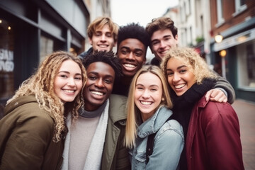 Obraz premium Portrait of a group of friends smiling and looking at camera.