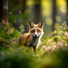 Red Fox In The Forest Art Print
 - obrazy, fototapety, plakaty