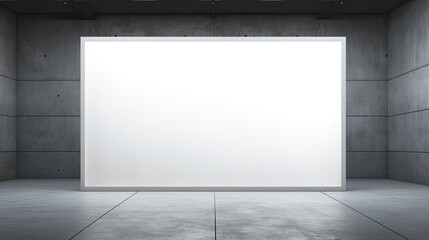 large white blank screen in a empty concrete interior. empty industrial room with a large blank white screen 