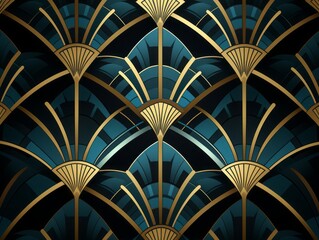 Art Deco Elegance: Geometric Fans and Arch Patterns in Gold and Teal