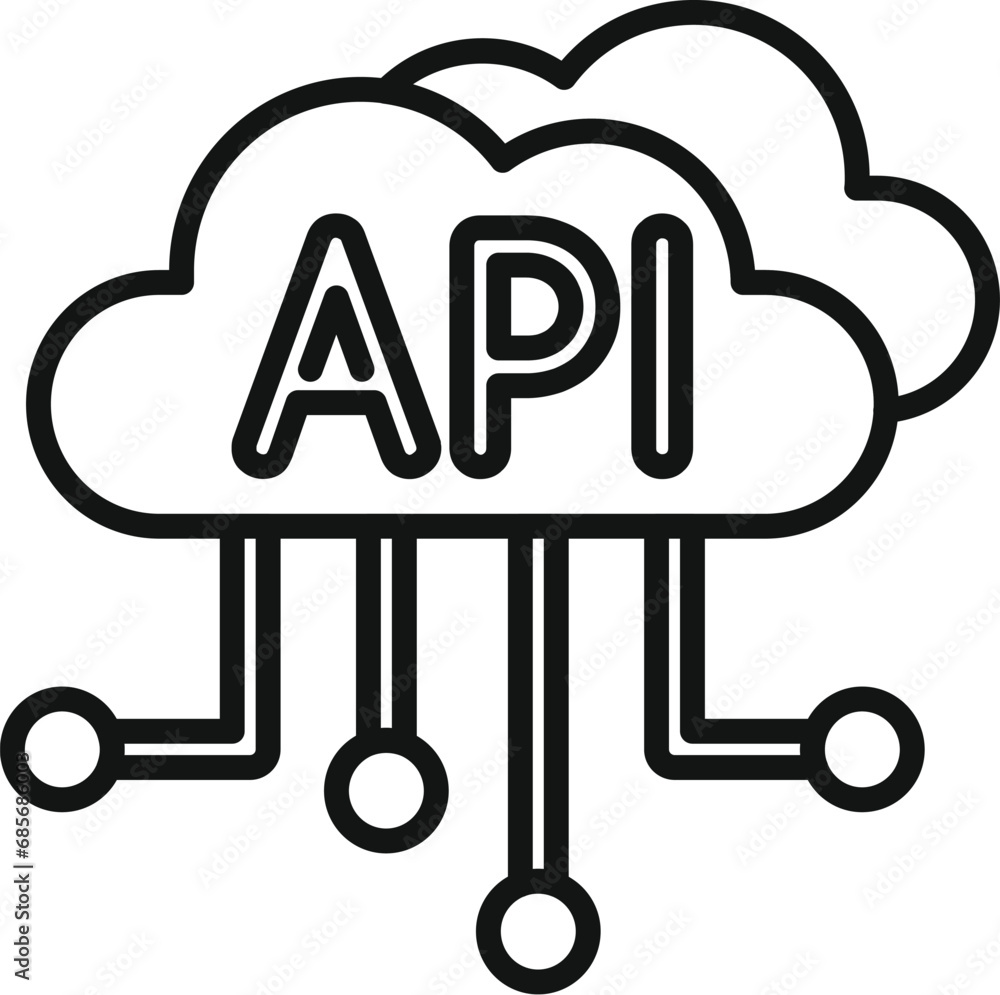 Poster api data cloud icon outline vector. gear hosting internet. server system app