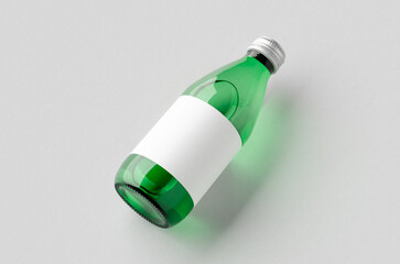 Water bottle mockup with a blank label. Green glass.
