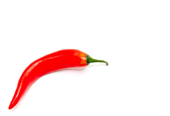 One chili pepper isolated over white background. Fresh hot pepper in middle of photo. Diagonally.