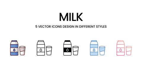Milk Icons set. Suitable for Web Page, Mobile App, UI, UX and GUI design. Vector stock illustration.