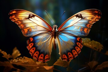 Sunlight filtering through the translucent wings of a painted butterfly.
