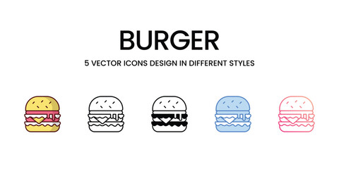 Burger Icons set. Suitable for Web Page, Mobile App, UI, UX and GUI design. Vector stock illustration.