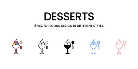 Fototapeta na wymiar Desserts Icons set. Suitable for Web Page, Mobile App, UI, UX and GUI design. Vector stock illustration.