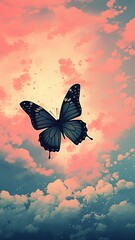 The delicate silhouette of a painted butterfly against the sky.