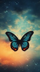 The delicate silhouette of a painted butterfly against the sky.