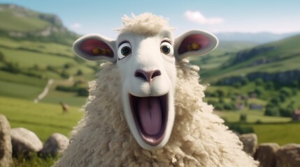 Fototapeta premium Happy surprised sheep with open mouth.Generative AI
