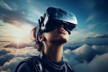 Youngster watching 3d object in virtual world fun cheerful vr glasses goggles generative ai