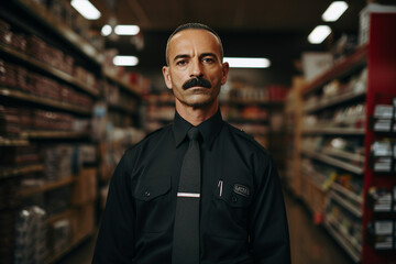 Obraz premium Serious guardian standing in supermarket generative AI