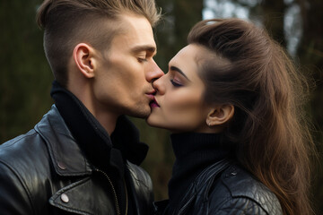 Fototapeta premium Generative ai portrait of enamored people with passionate kissing