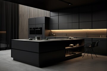 Sleek and modern, dark black kitchen exudes industrial edge and sophisticated style