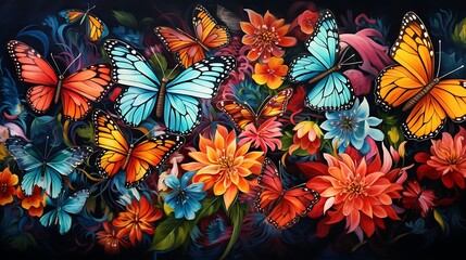 Butterflies on blooming flowers