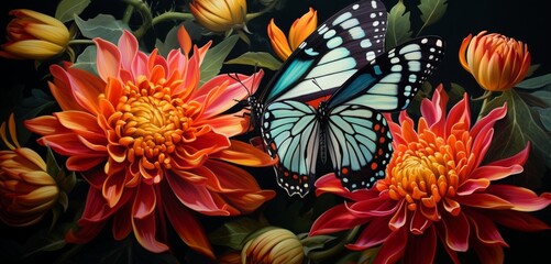 A painted butterfly delicately sipping nectar from a vibrant flower.