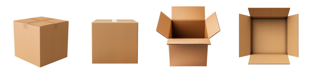 Set of cardboard box, cut out - stock png. - obrazy, fototapety, plakaty