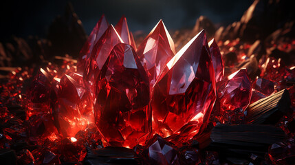 Bright and shiny red crystal gemstones.