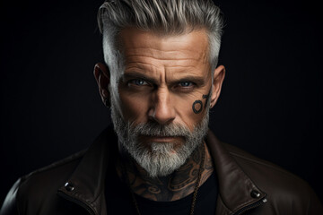 Obraz premium Hot handsome tattooed guy man faceart bodyart concert Generative AI