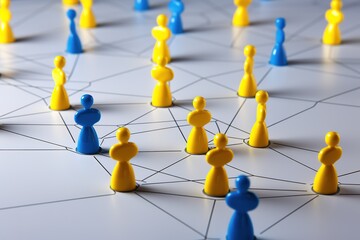 Netzwerk Illustration - Vernetzung von Menschen über Social Media. Beziehungen und Verknüpfungen  untereinander im Netz. Symbolisch für die Kommunikation im Netzwerk.