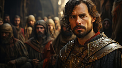 Fototapeta premium King standing near people.