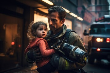 Firefighter Rescuing Child From Burning Building