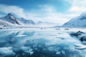 Fototapeta na wymiar Frozen Lake in a Snowy Mountain