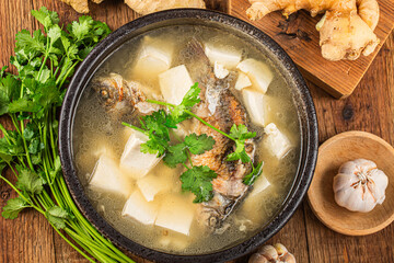 Chinese cuisine: crucian carp tofu soup