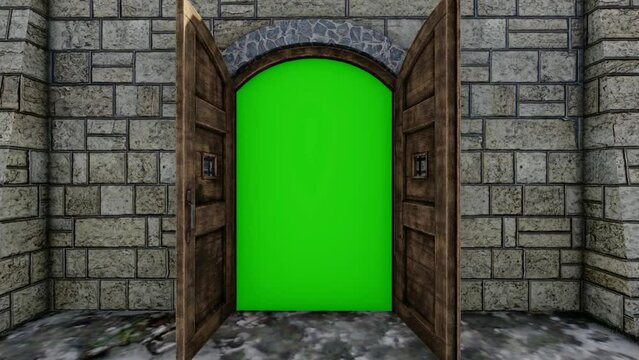 green screen video animation of the castle gate slowly opening